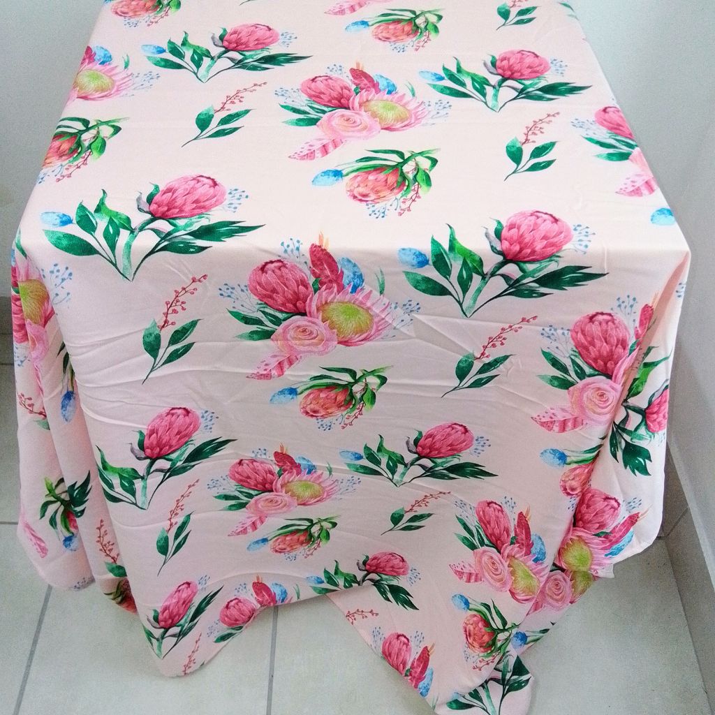 Pink Protea Tablecloth (6-seater)