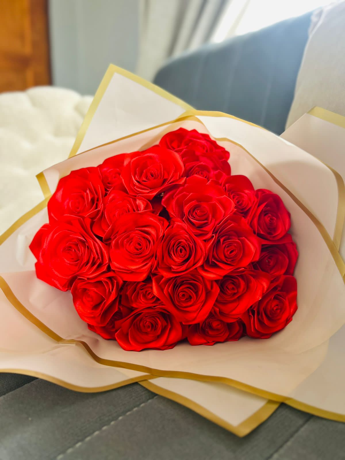 red rose satin bouquet