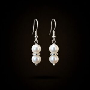 Double Freshwater Pearl Earrings with Silver-Tone Spacer
