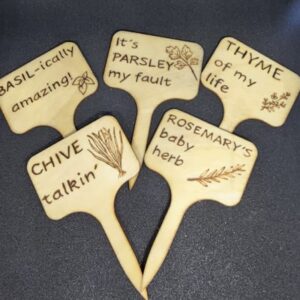 Punny pyrography garden herb tag - 5 pack