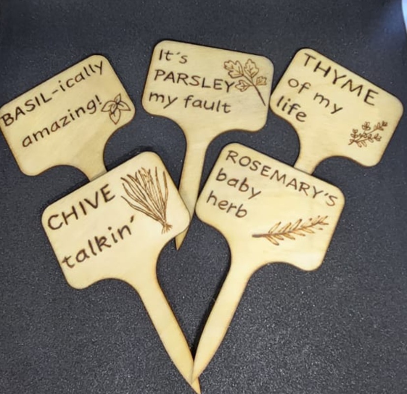 Punny pyrography garden herb tag - 5 pack