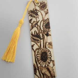 Pyrography sunflower bookmark