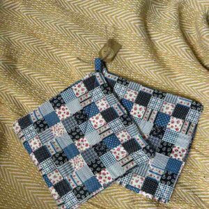 Handmade Quilted Patchwork Pot Holders - Blue & Floral (Set of 2)