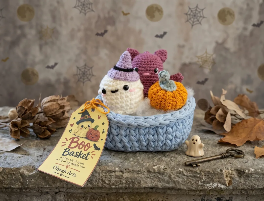 Crochet Halloween Basket with Bat Charm | Halloween Treat Basket | Handmade Halloween Decor